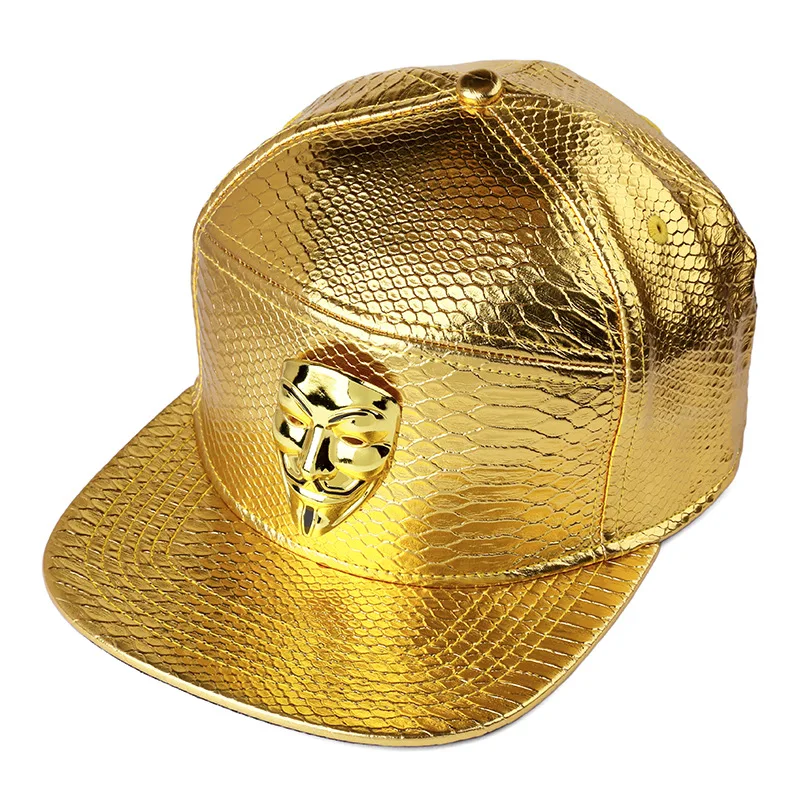 Hip Hop Snapback Caps V For Vendetta Baseball PU Leather 5 Panel Metal Casual Belt Buckle Trend Hat Men Black Red Gold Summer