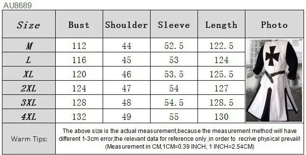 Большие размеры мужские средневековые халаты для косплея темплар рыцарь