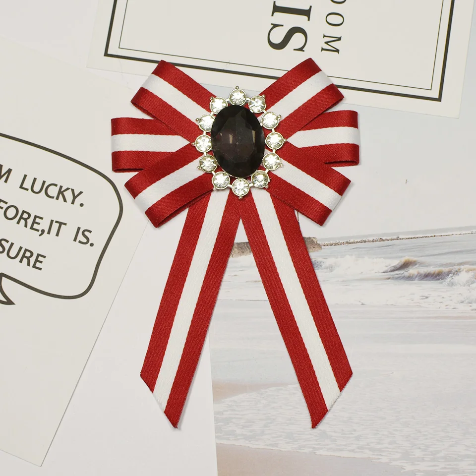 I-Remiel/полосатая тканевая брошь с галстуком-бабочкой и кристаллами в виде цветка
