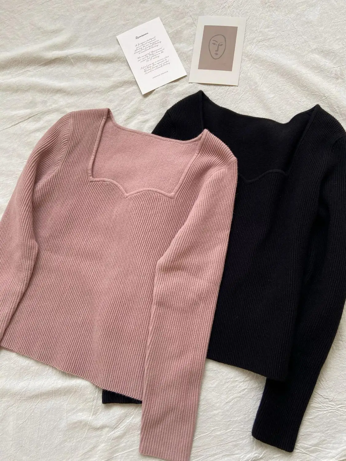 

Heart collar women knit sweater long sleeve slim solid sweet lady Thicken bottoming sweater