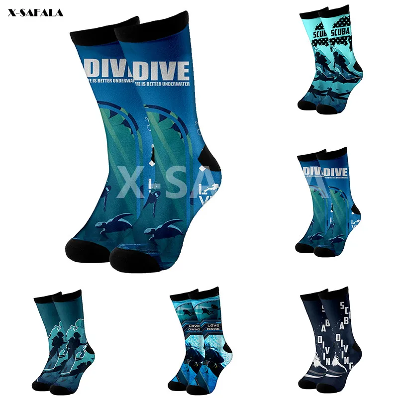 

Scuba Diving Art 3D Fashion Long Socks Cycling Casual High Socks Men Women Cotton Funny Colorful Leg Calf Cotton Novelty Socks