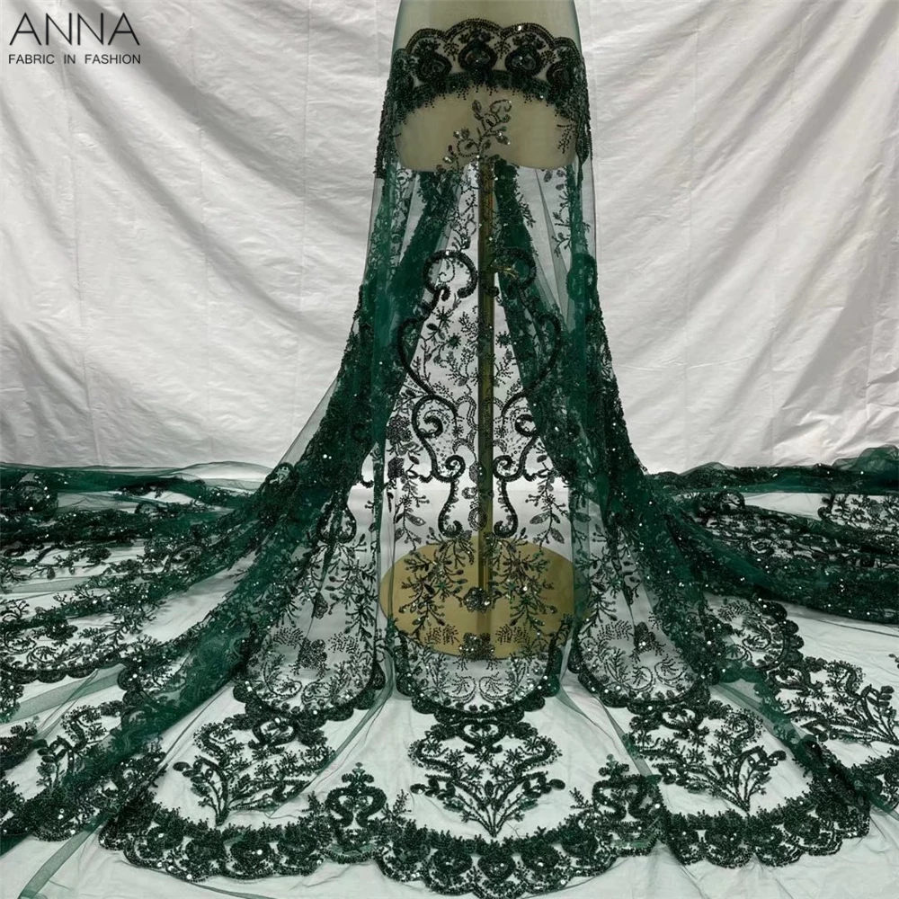 Высококачественная темно-синяя африканская кружевная ткань с бисером 2021 модные