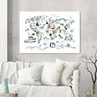 Картина на холсте с изображением лесных животных, постер, принты для детской комнаты, акварельная карта с именем на заказ, настенная живопись для детской комнаты