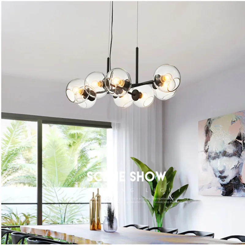 Creative Nordic Loft Glass Ball Pendant Lamps Molecule Design Winehouse Living Room Kitchen Bar E14 Hanging Light | Лампы и освещение