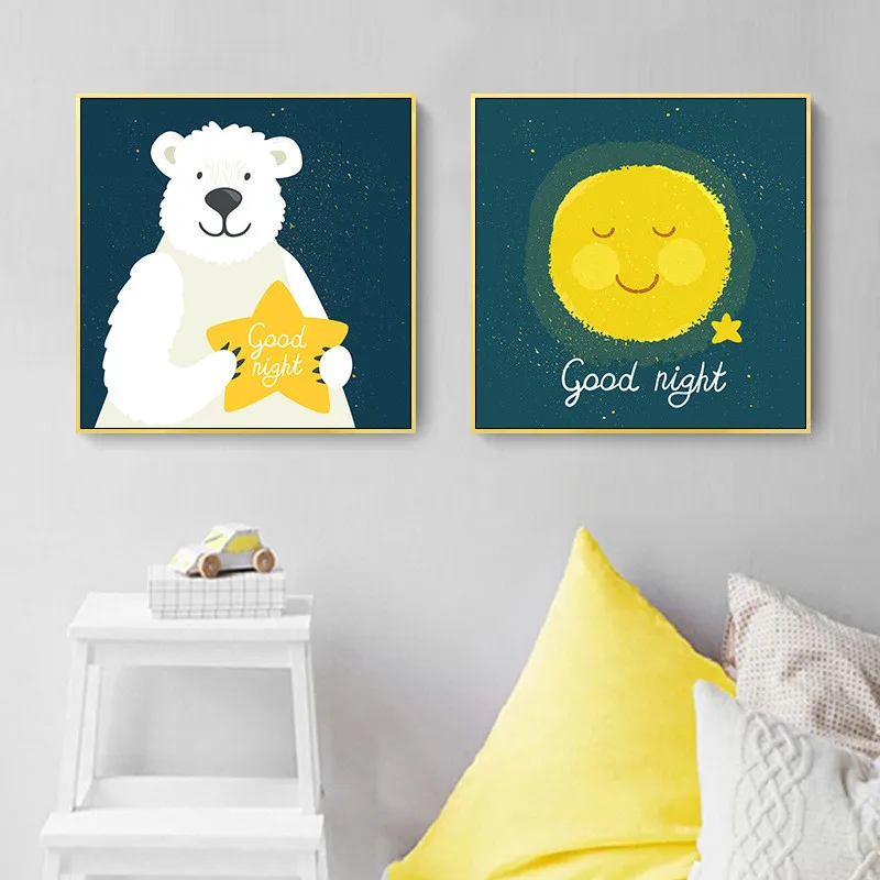 RuoGuan современный мультфильм постер Звезды Луна холст картина настенные
