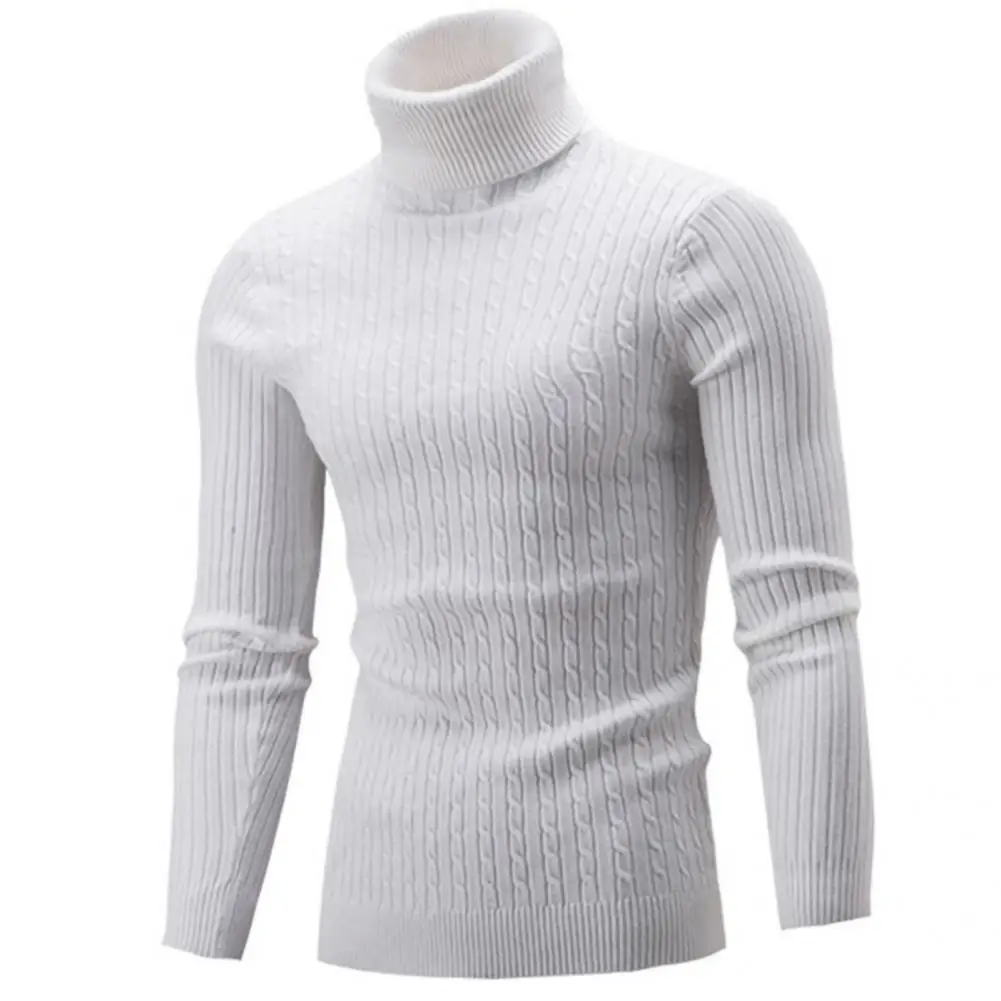

Fashion Men Turtleneck Solid Color Long Sleeve Knitted Sweater Pullover Top