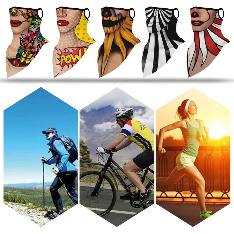 

1Pc Halloween Novelty Clown Bandana Face Scarves Hanging Ear Sunshade Dustproof Breathable Cycling Hiking Neck Cover Scarf
