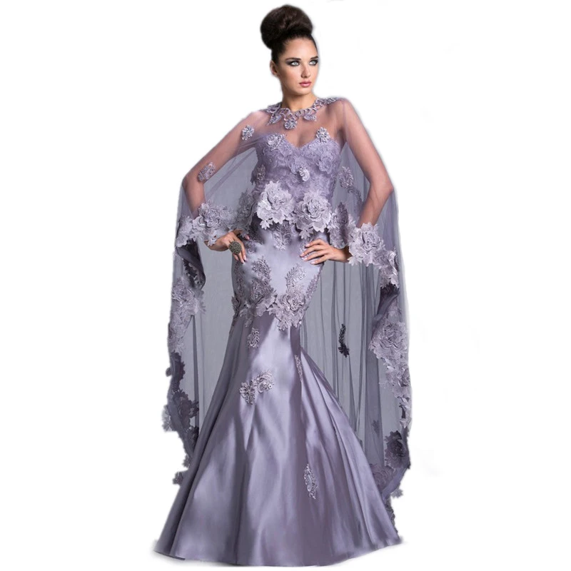 Серебряная Кружевная аппликация Русалка мантия Милая шеи без рукавов длинное