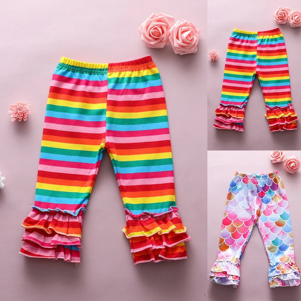 OEAK/модные детские длинные штаны шаровары в полоску с оборками и высокой талией