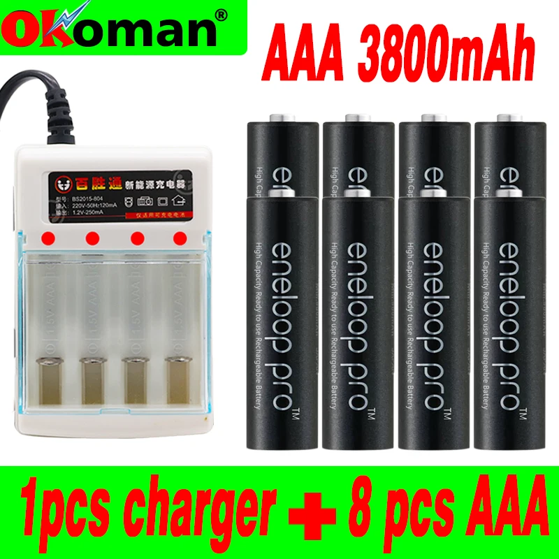 8 шт. оригинальный аккумулятор Panasonic Eneloop Pro AAA 3800mAh 1 2 V ni-mh для камеры с зарядным