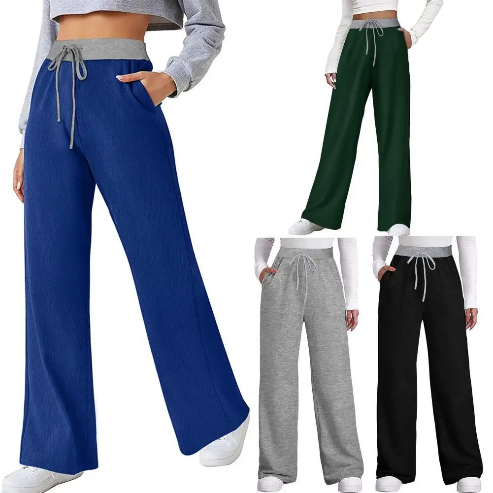 

Women Pants Contrast Color Straight Autumn Winter Drawstring Elastic Waist Sweatpants for Yoga