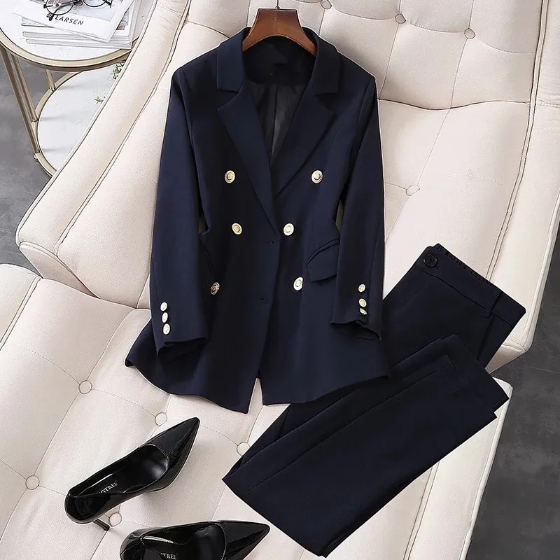 

2022 New Long-sleeved Suit Pants High Quality L-5XL Large Size Suit Navy Blue Suit Jacket Interview Professional Suit Women