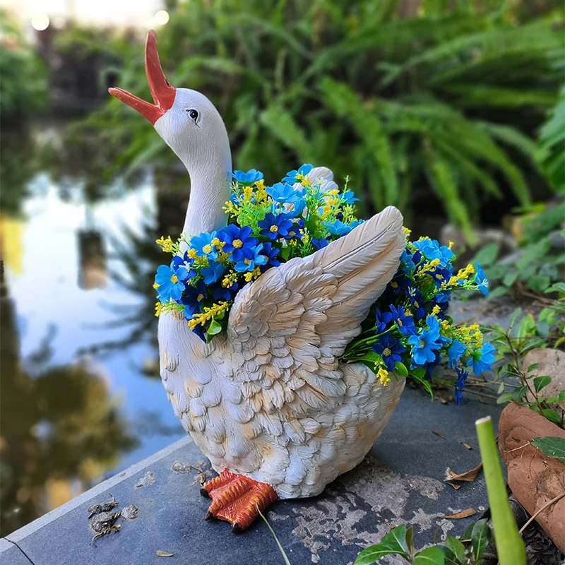 Уличная Имитация животных утка скульптура декор для сада цветочные горшки