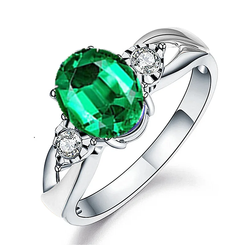 

Classic Women Ring 925 Silver Jewelry with Oval Emerald Zircon Gemstone Open Finger Rings for Wedding Party Ornaments Wholesale