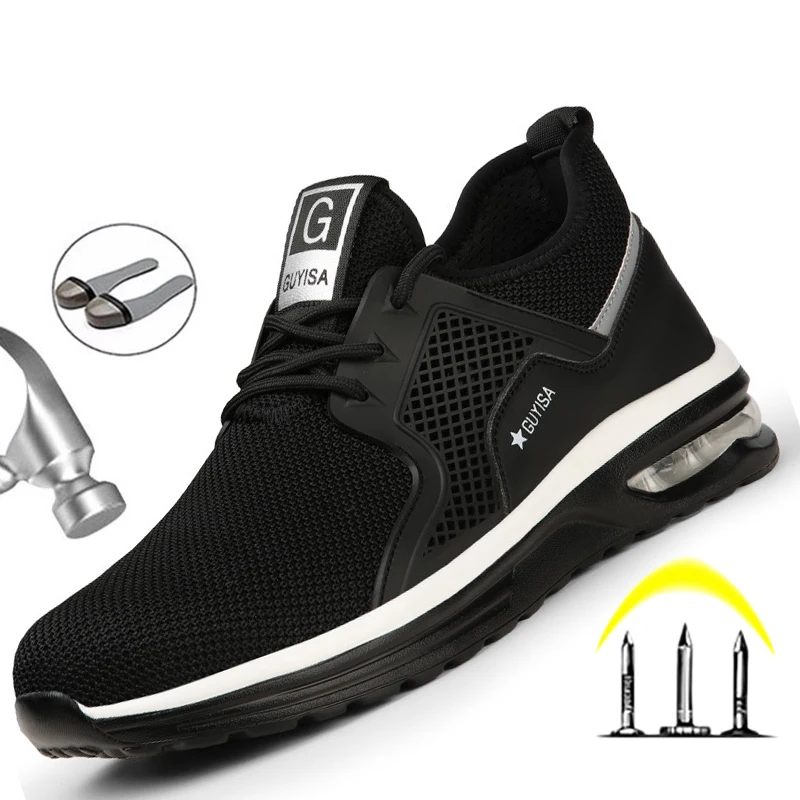 

Indestructible Man Safety Shoes Light Non-Slip Work Sneakers Breathable Shoes Men Steel Toe Puncture Proof Air Mesh Safety Boots