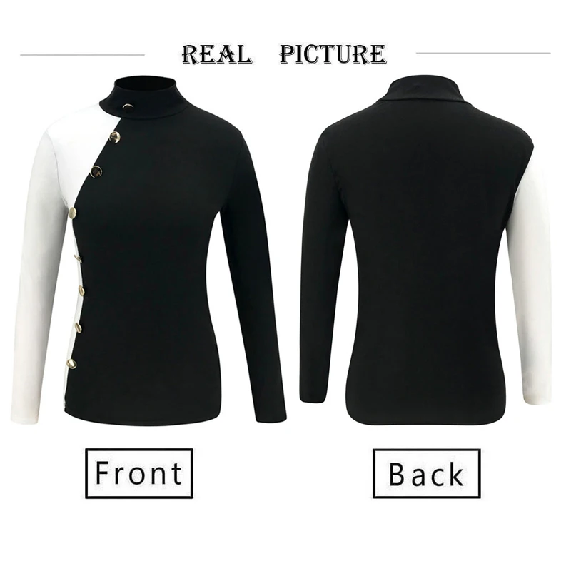 

Fashion Sexy Color Matching High Collar Long Sleeve Winter Top Casual Women T-Shirt Autumn Women's Clothing