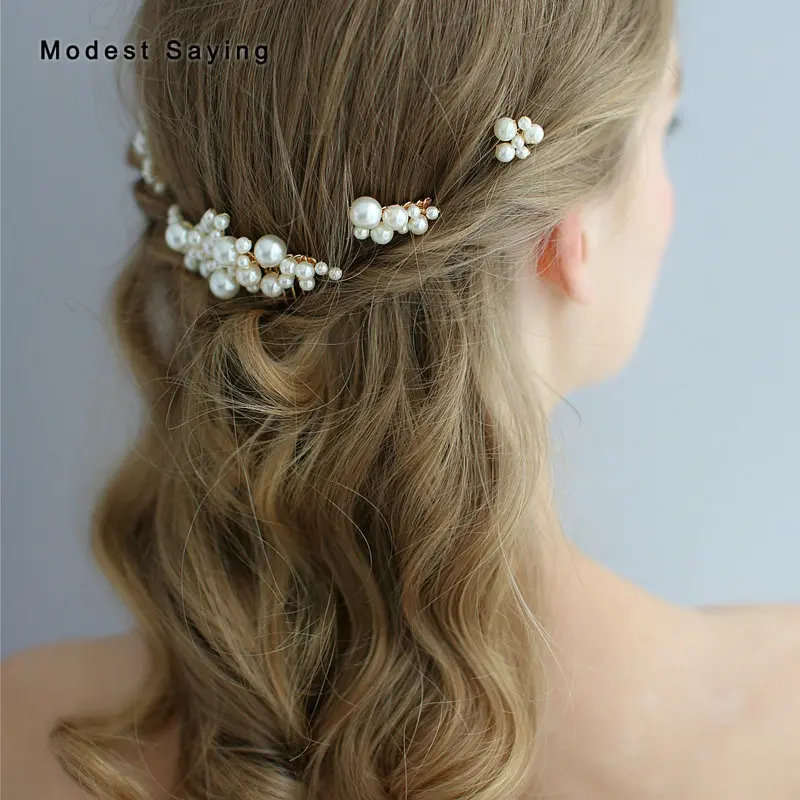 

Elegant Ivory Bridal Headwear Set 2019 Pearls Clips Handmade Wedding Combs Wedding Accessories tocados de novia tocados para novia accessori sposa