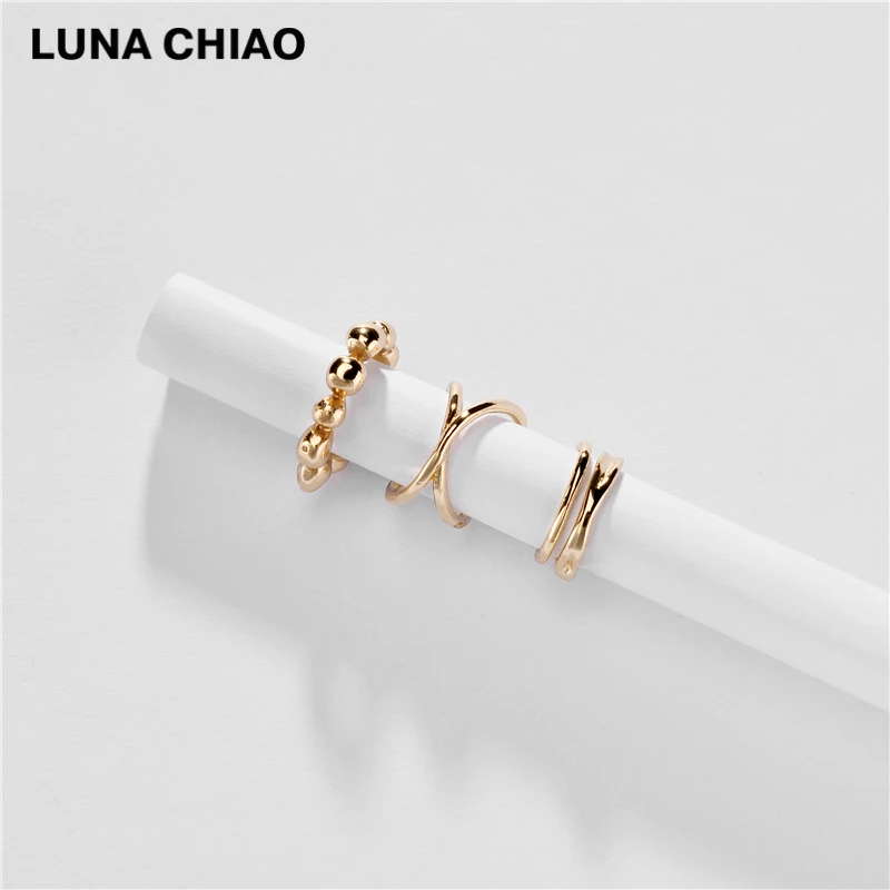 LUNA CHIAO Модный популярный модный набор манжет для ушей-3 штуки медные металлические серьги-манжеты для женщин