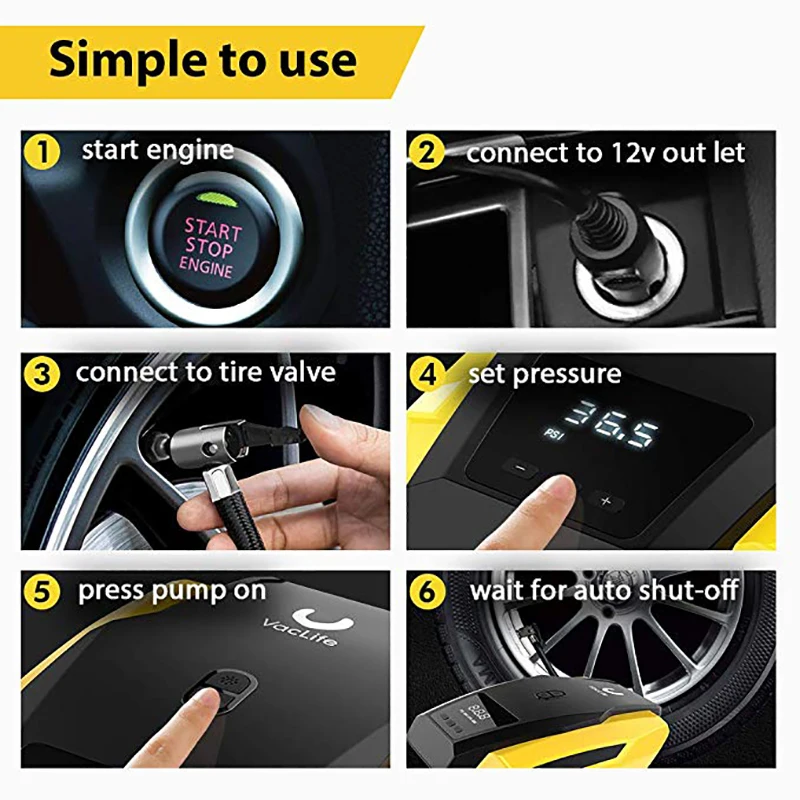 

Car Air Compressor Portable Inflatable Pump with LED Digital Display 12V Automobile Tire Fast Inflator Electric Auto Car Pump