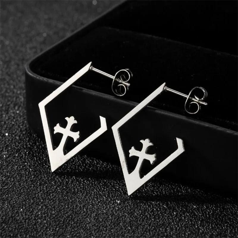

2021 New Fashion Handmade Simple Cool Punk Vintage Personalise Cross Square Earrings Jewelry Best Gift For Women Men Girls