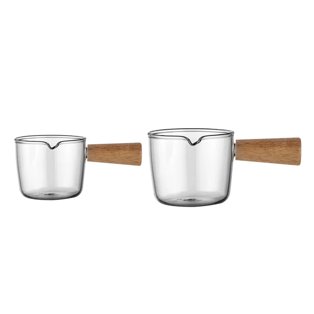 Kitchen Glass Milk Cup Creamer Jug Wood Handle Heat Resistant Syrup Sauce Dispenser Espresso Container Home Gadgets | Дом и сад