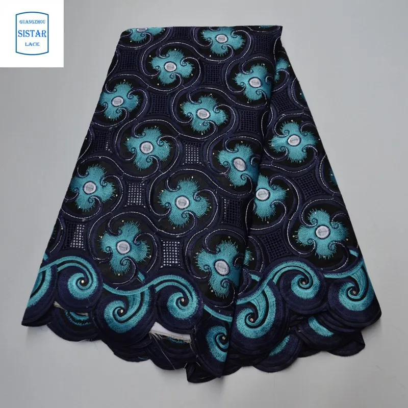 100% хлопок небесно-голубой швейцарский вуаль кружево в Швейцарии с камнями