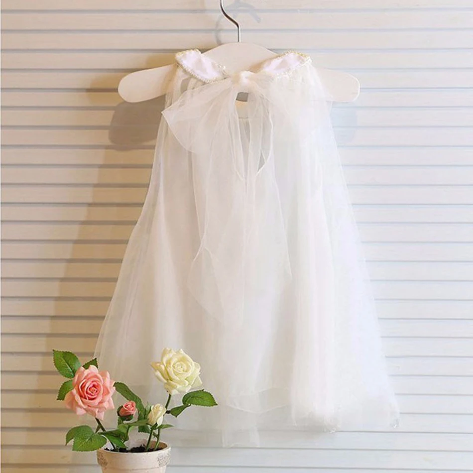 2-6T Baby Girl Sleeveless Pearl Dress Tulle Bow Costumes Summer Toddler Birthday Party Outfits Kids Stage Performance Clothes | Детская