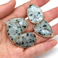 natural stone drop shaped pendants blue speckle double hole connector for jewelry making diy necklace bracelets accessories