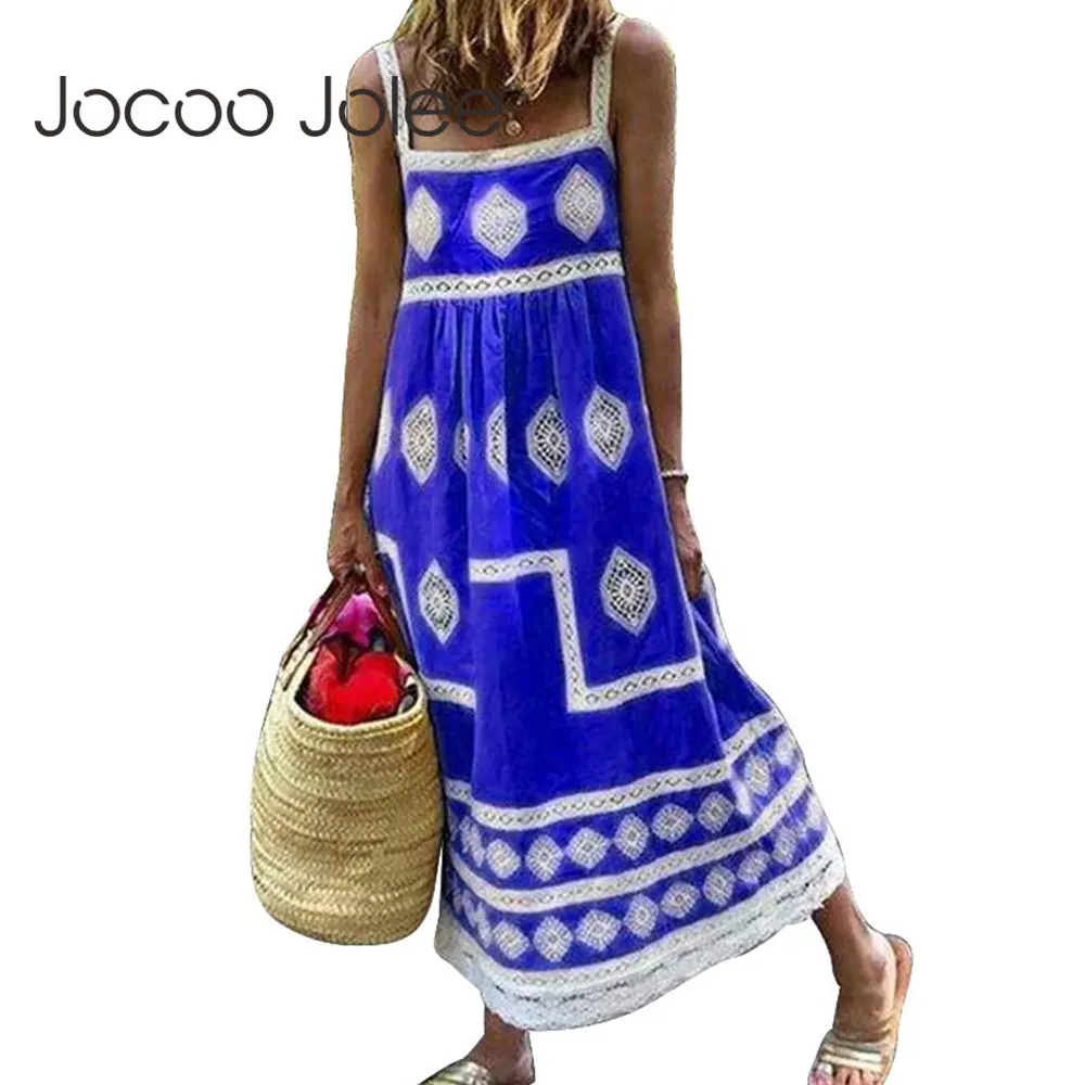 

Jocoo Jolee Boho Style Sleeveless Long Dress Women Vintage Lace Patchwork Loose Dress Casual Beach Party Holiday Sundress 2020