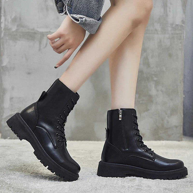 

Martin Boots Autumn Winter New Thick-Soled Increased Women Short Boots Ankle Boots Side Zipper Casual Women Boots Botas Mujer