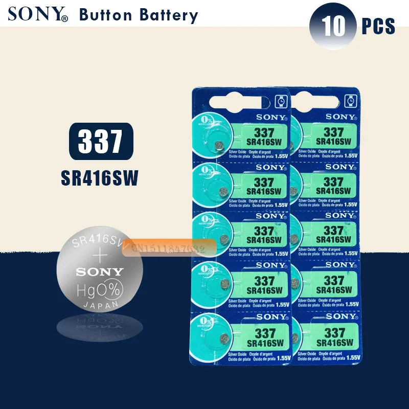 10 шт. Sony 100% оригинал 337 SR416SW 1 55 в оксид серебра часы батарея Кнопка монета ячейка