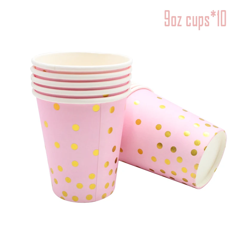10 шт. в Золотой горошек розовая одноразовая посуда свадебные детские чашки для