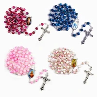 9 type religion cross pendant rosary necklace catholic choker round glass beads virgin mary jesus chain jewelry for unisex