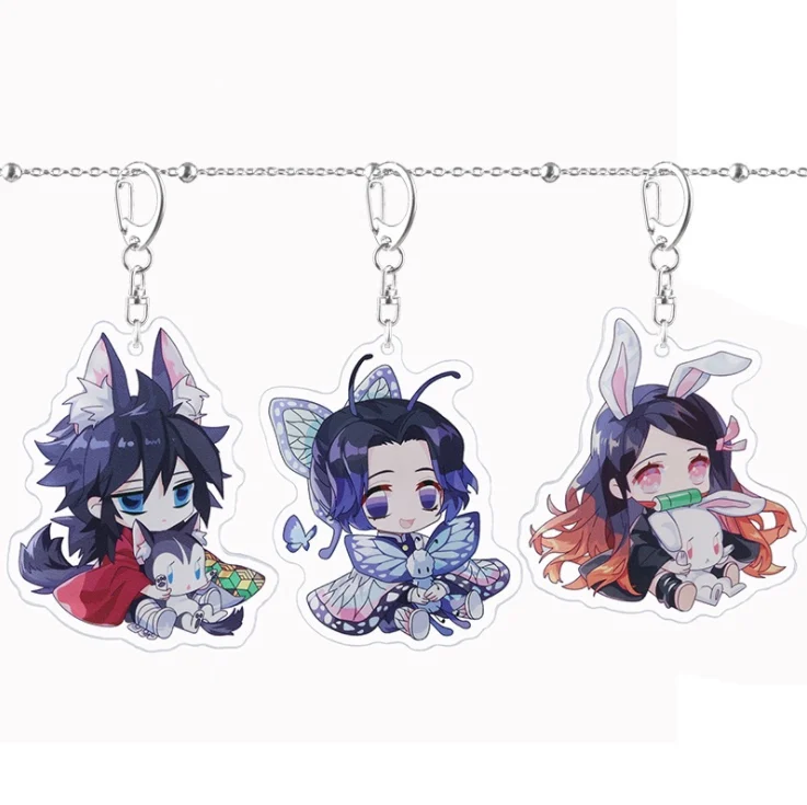 

Animal Ears Theme Acrylic Charm Keychains Demon Slayer Anime Kamado Nezuko Kochou Shinobu Itabag Pendant Collection Toy Gifts