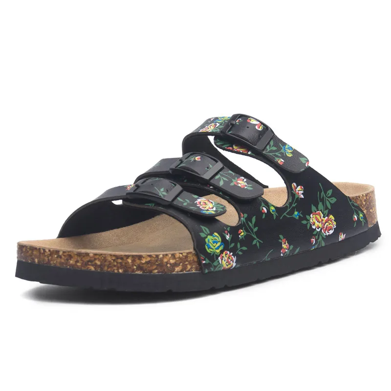 Женские пробковые шлепанцы повседневные пляжные на плоской подошве с пряжкой