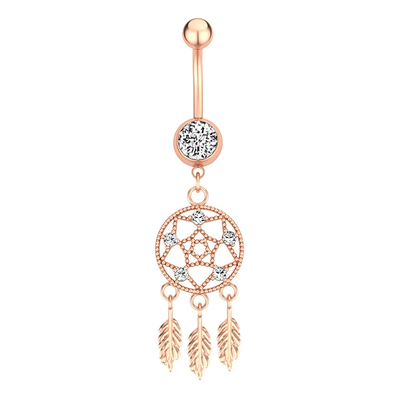 

Sexy Dangle Belly Bars Belly Button Rings Dreamcatcher Belly Piercing CZ Crystal Flower Crystal Body Jewelry Navel Piercing Ring