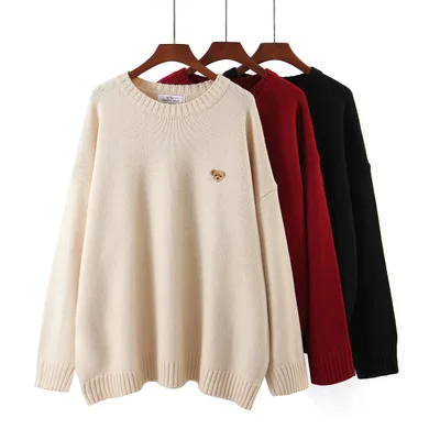 

Plover Sweater 2020 winter new plover dress fat MM lazy style cartoon embroidered pullover sweater