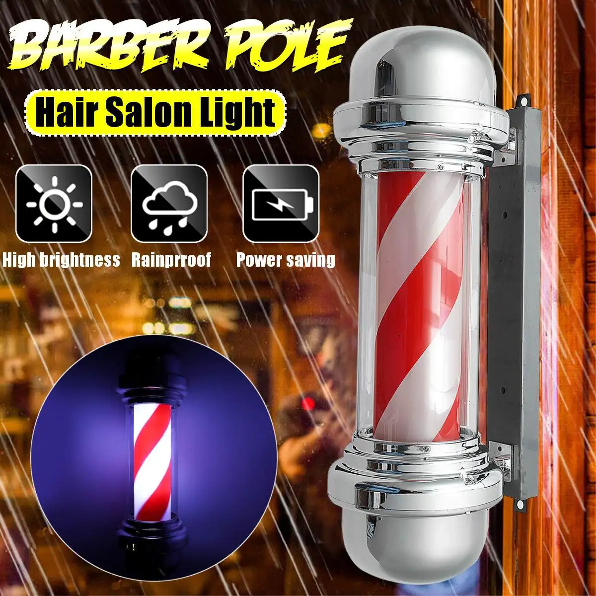 Новый вращающийся светильник для парикмахерской в красно белую полоску