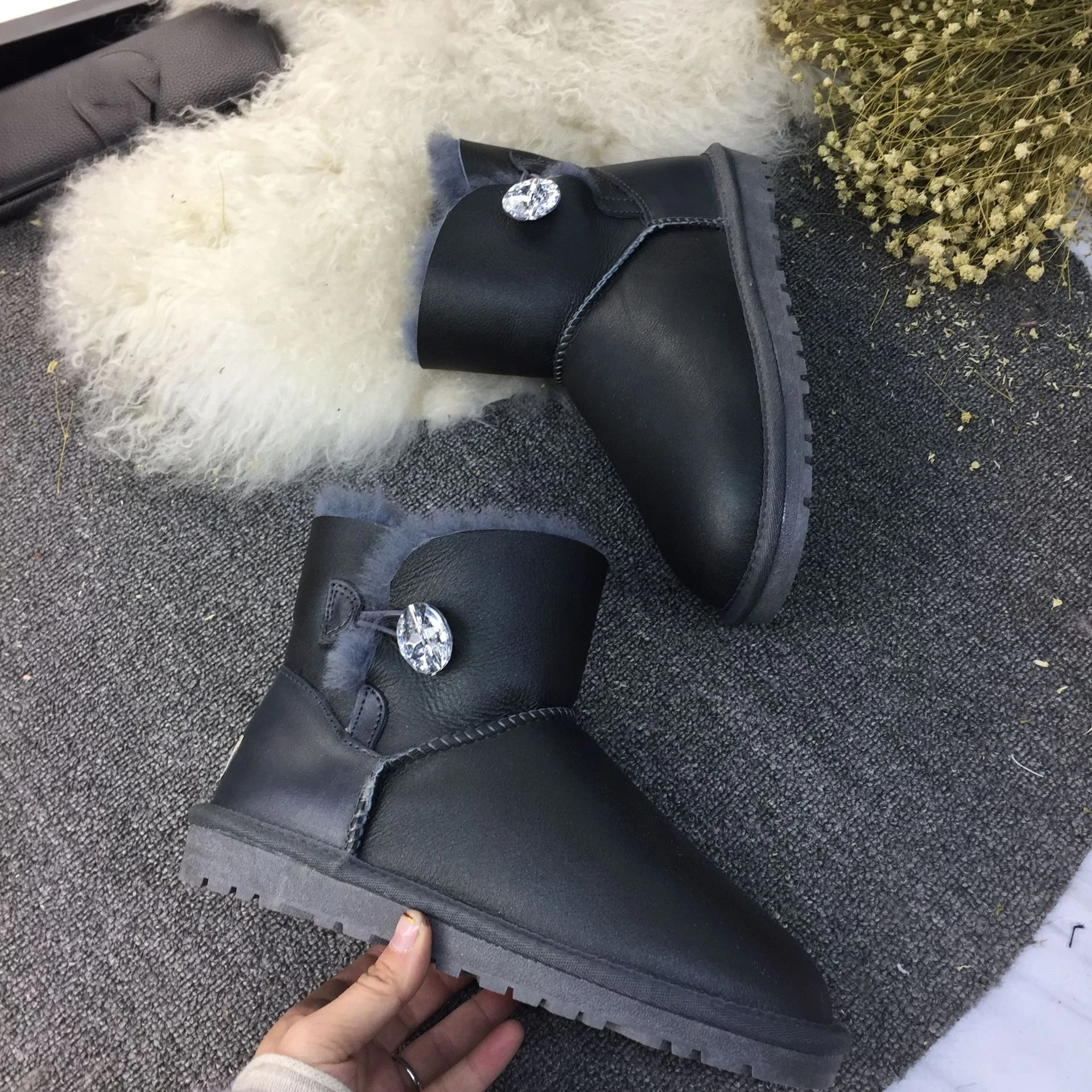 Metal Grey Модные зимние ботинки из натуральной овечьей кожи; классические женские ботинки в австралийском стиле; ботильоны с натуральным мехом; теплые шерстяные зимние ботинки; обувь - Цвет: Metal Grey