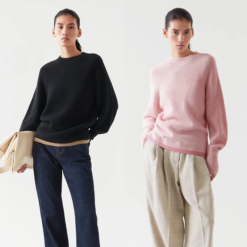 

Color Patchwork Women Wool Knit Sweaters O-neck Simple Jumper All-match Female Long-sleeved Knitwear Pull 2022 Spring