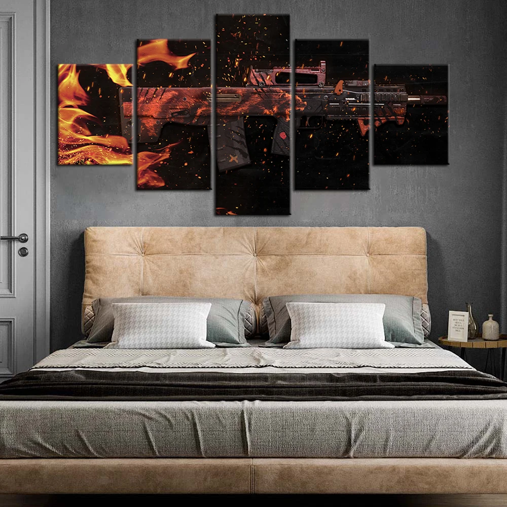 

5 Pieces Game Poster Fantasy Gun Oil Painting Canvas Art Wallpaper Home Decor HD Print Artwork Wall Stickers Gifts