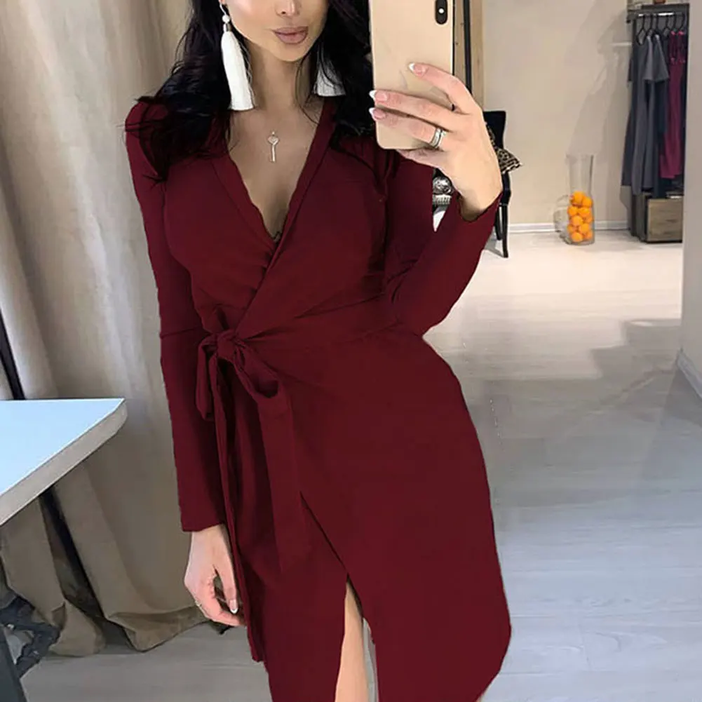 Женское платье туника с глубоким v образным вырезом и длинным рукавом вечерние