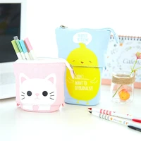 1pen pencil bag case cartoon cute cat bear sheep canvas fold standing holder stationery organizer kids gift