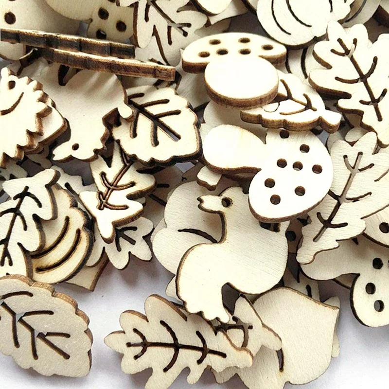200PCS Wooden Cartoon Pieces Wood Animal Mushroom Leaf Embellishments for DIY Art Craft Decoration | Дом и сад
