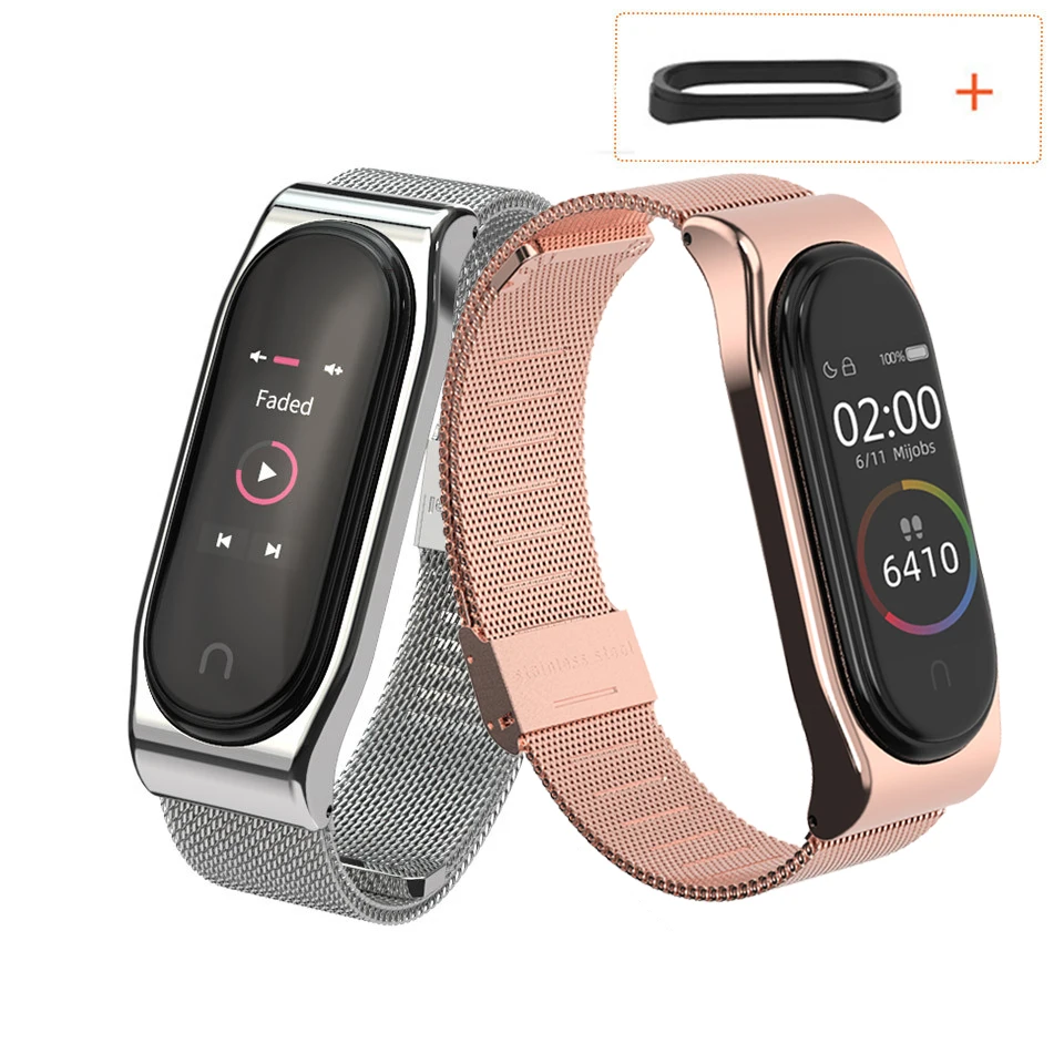 Браслет для Xiaomi Mi Band 3 4 металлический ремешок из нержавеющей стали смарт часов