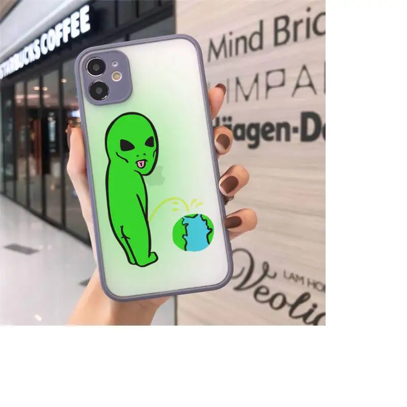 

Alien space Phone Case For iPhone 12 11 Mini Pro XR XS Max 7 8 Plus X Matte transparent Gray Back Cover