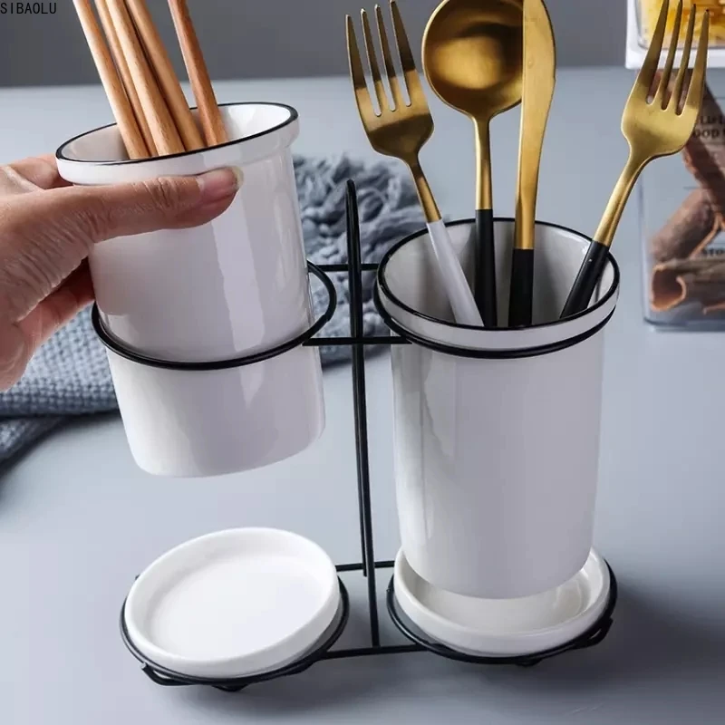 

Nordic Simple Cerami Fork Spoon Chopsticks Tube Household Chopsticks Box Tableware Shelf creative tableware storage tube