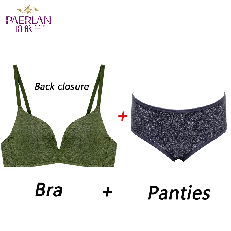 Y1855 Green Set Green Camouflage Vest-Style Female Sexy Bra Small Chest Gather Sexy Lingerie Front Buckle Without Steel Ring No Trace Underwear - Цвет: Y1855 Green Set
