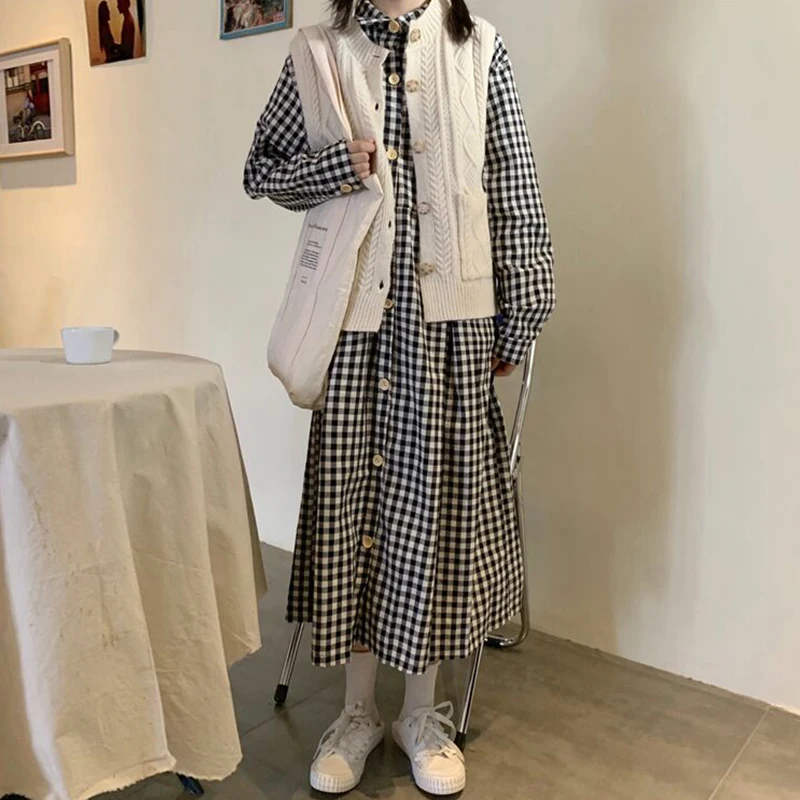 Женский трикотажный жилет в стиле преппи Осенний свободный однобортный свитер с