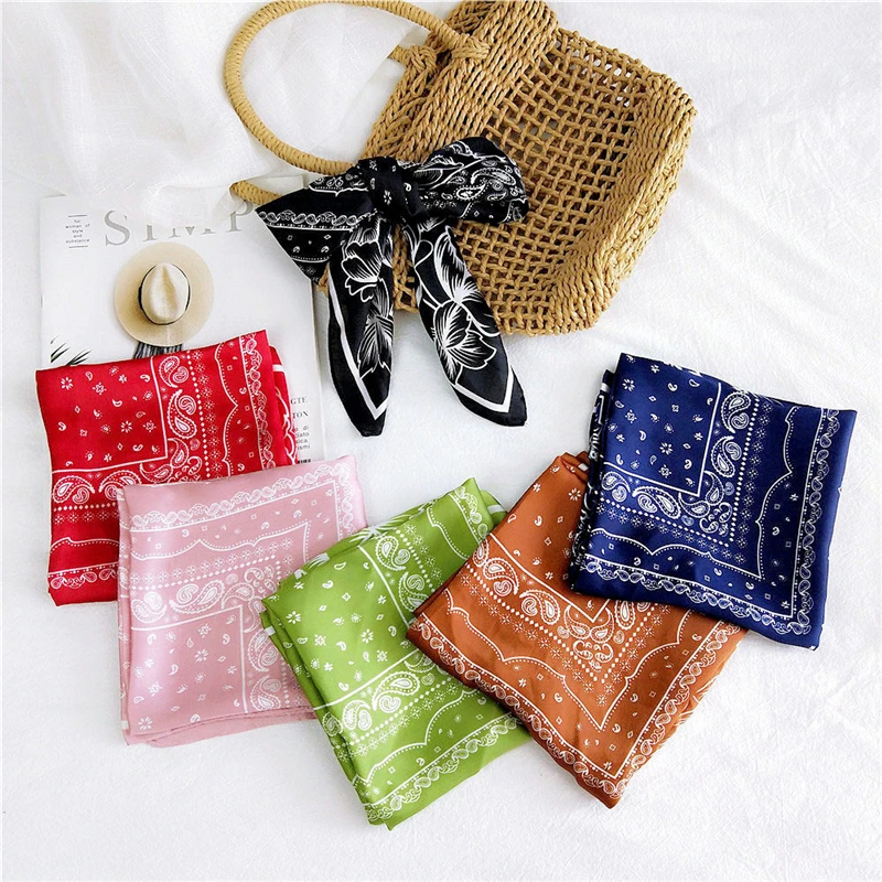 

70*70cm Paisley Printed Square Silk Scarf For Women Satin Bandana Scarfs Female Headband Hijab Small Shawls Cute Neck Scarves